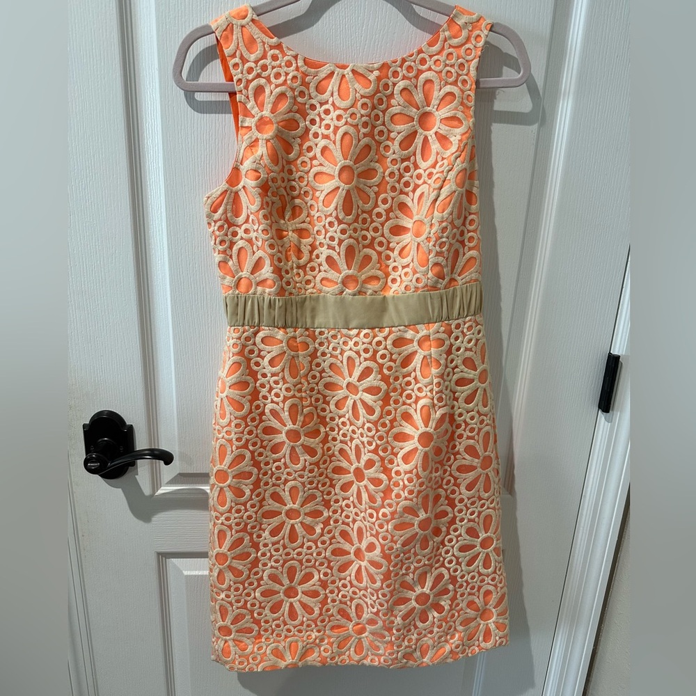Antonio Melani Orange and Off White Lace Floral Print Sleeveless Dress Sz 6